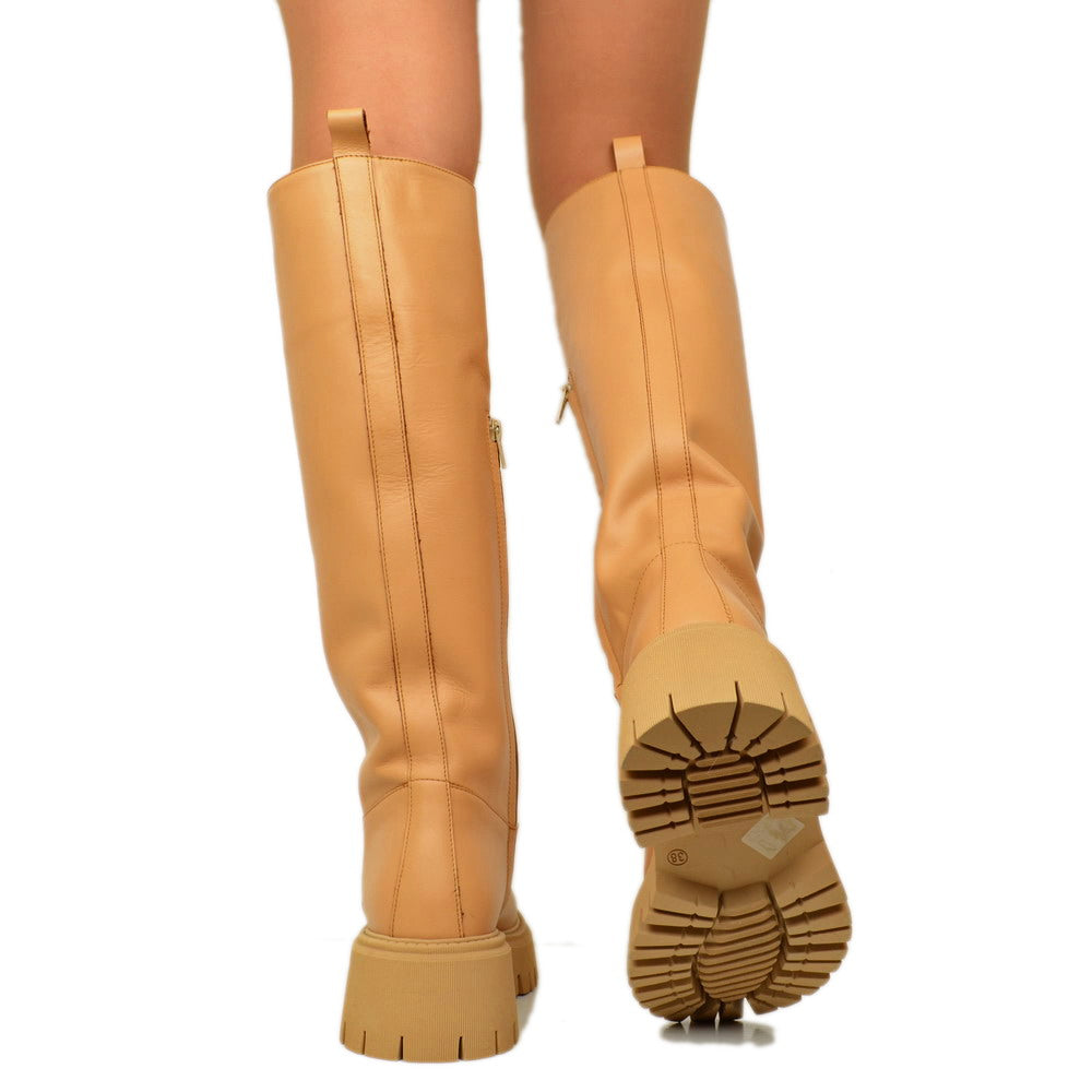 Damen-Lederstiefel mit Plateausohle, hergestellt in Italien - 3