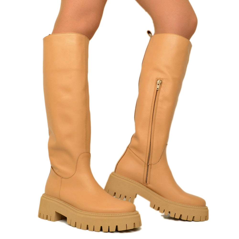 Combat Boots Donna con Zip e Fondo Platform Made in Italy KikkiLine Calzature