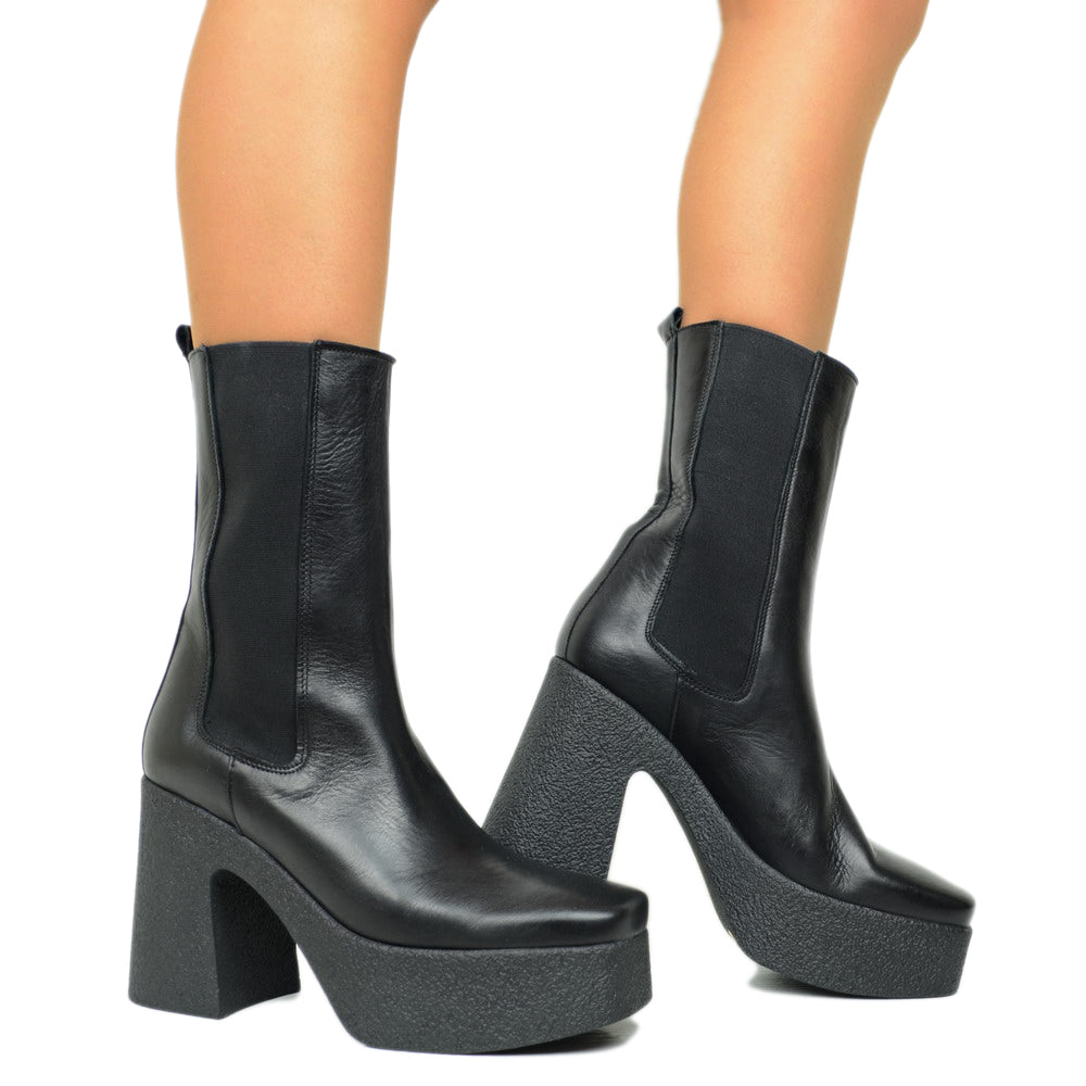 Beatles Platform Women's Boots with Wedge Grunge Rock - 3