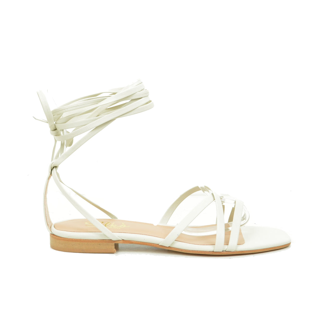 Women's White Slave Sandals with Leather Straps - 5