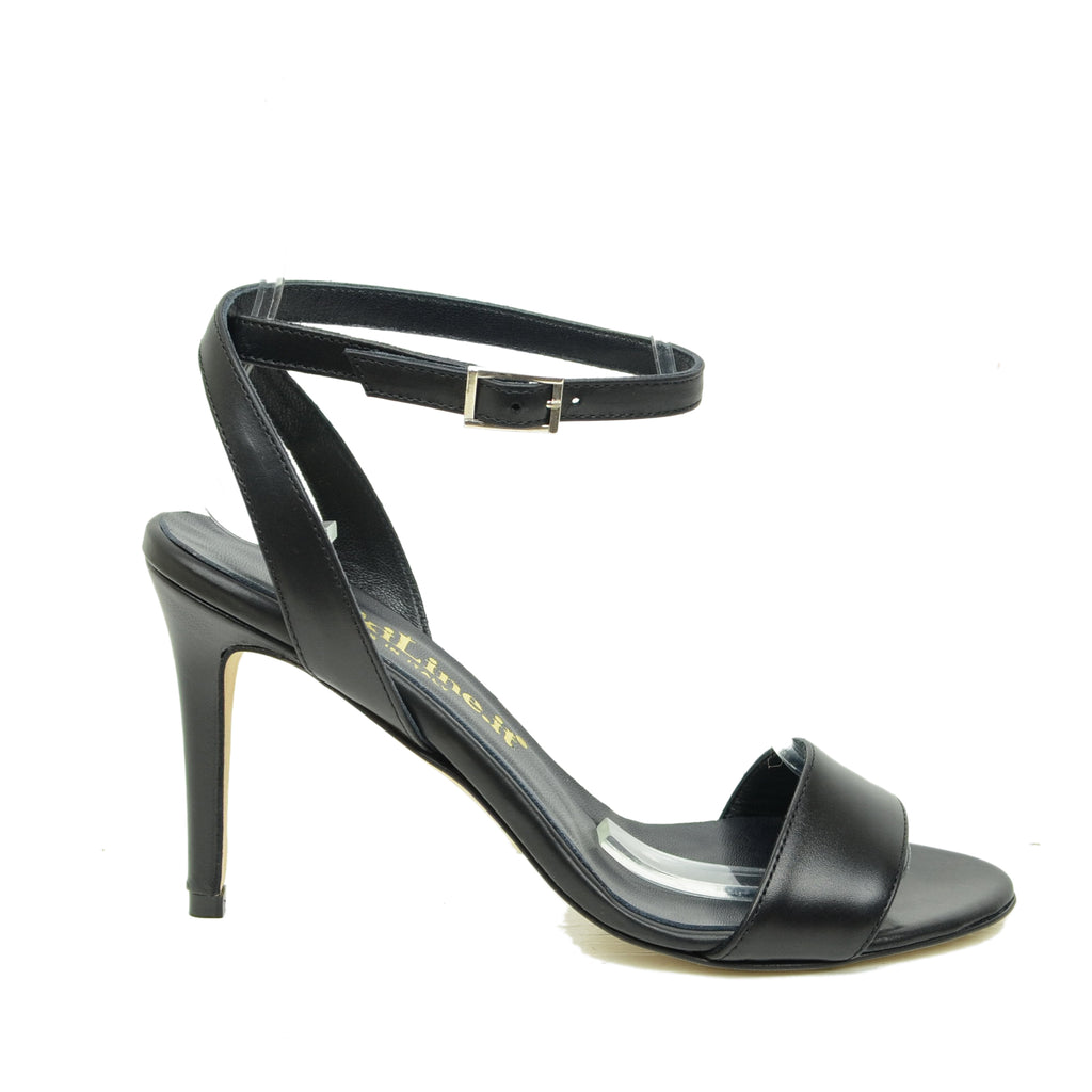 Elegant Black Women's Sandals with Stiletto Heel and Strap - 2