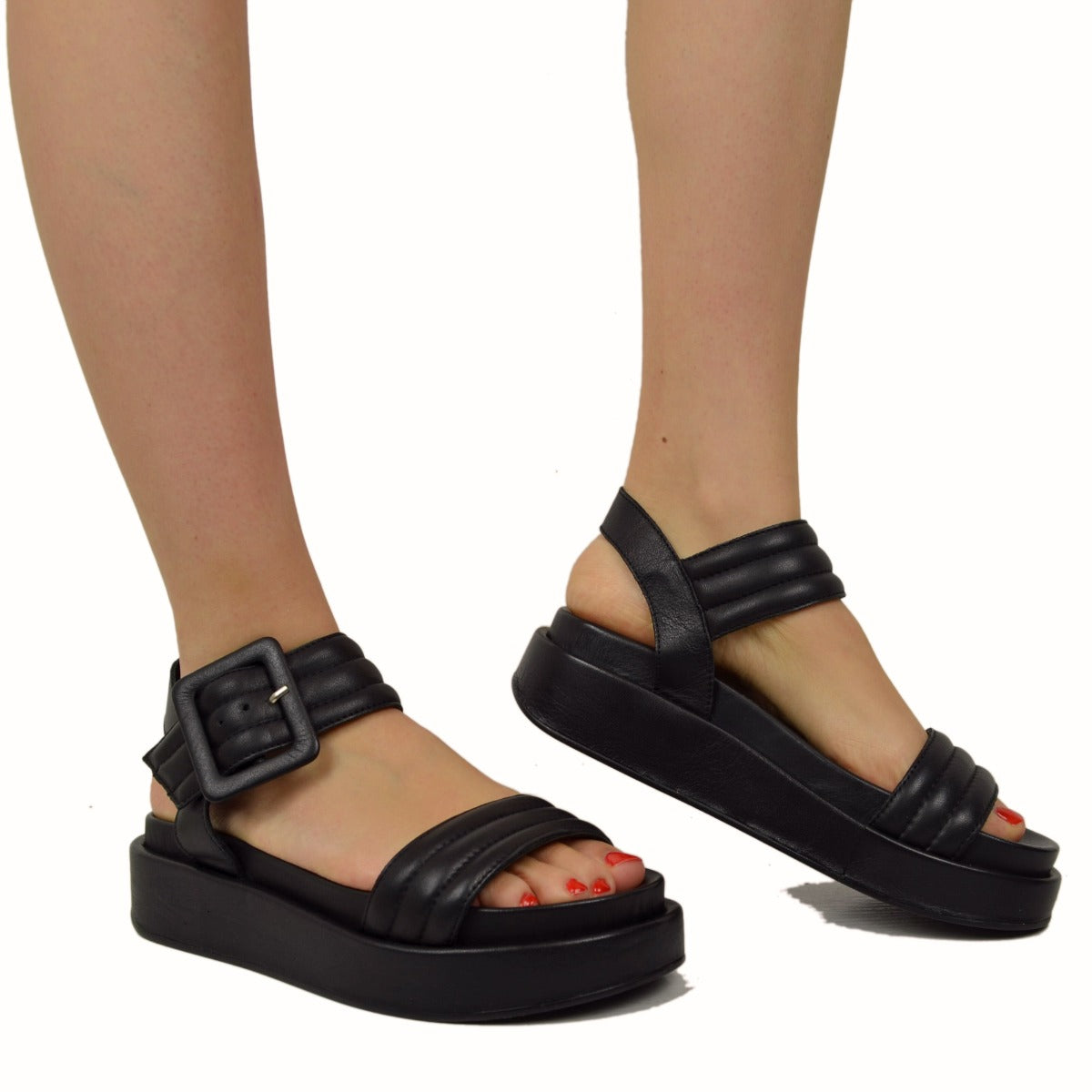 Women s Platform Sandals with Black Leather Strap