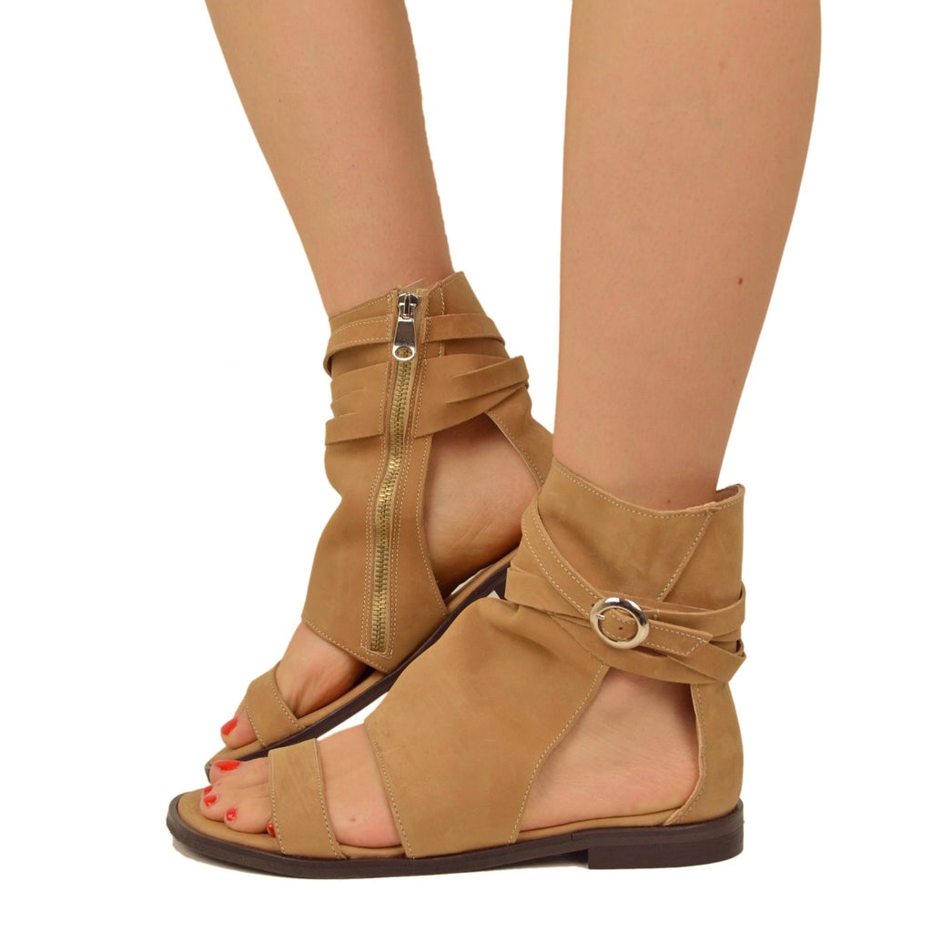 Women's Sand-colored Nubuck Leather Ankle Boots