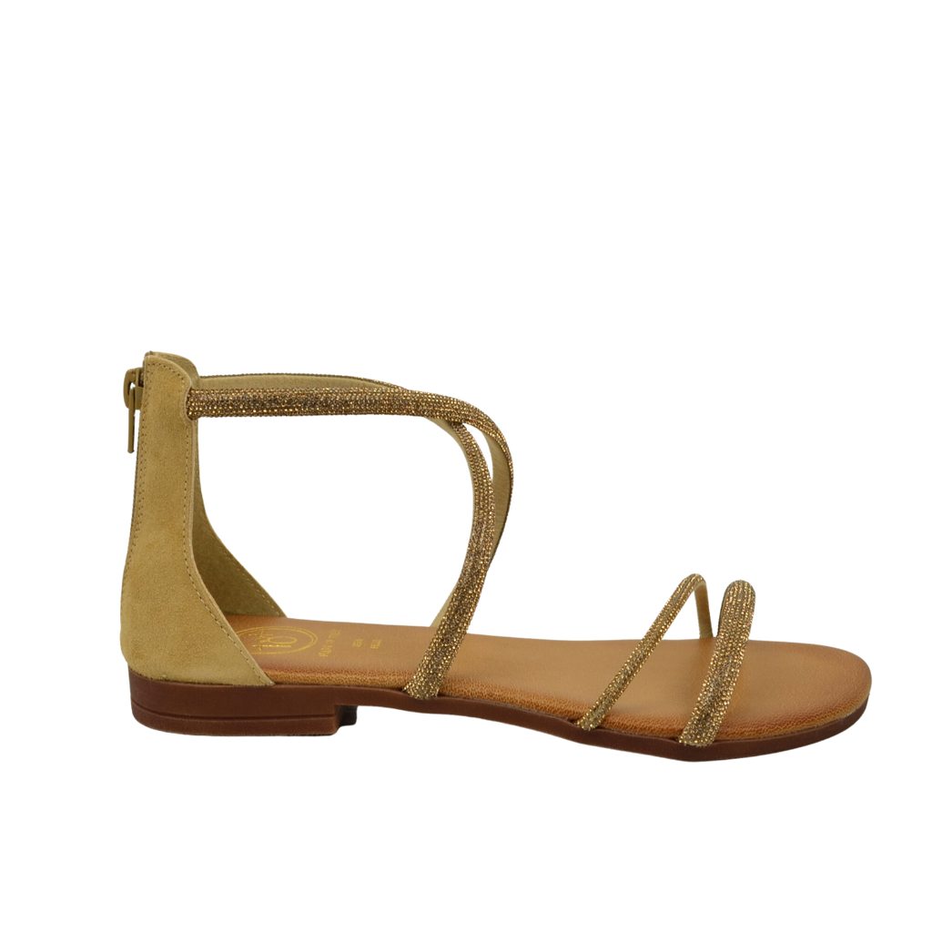 Golden Women's Sandals in Suede with Rhinestones Made in Italy - 3