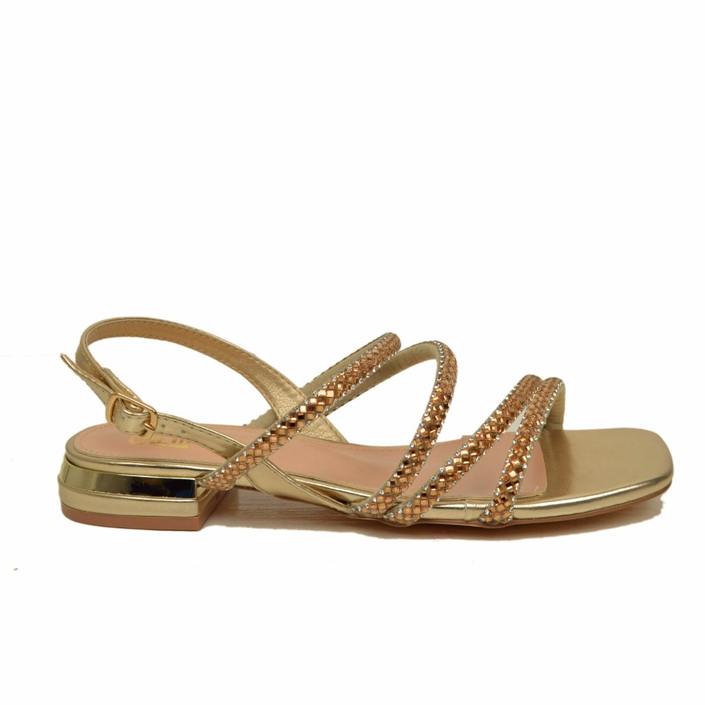 Platinum Women's Sandals with Rhinestones and Adjustable Strap - 2