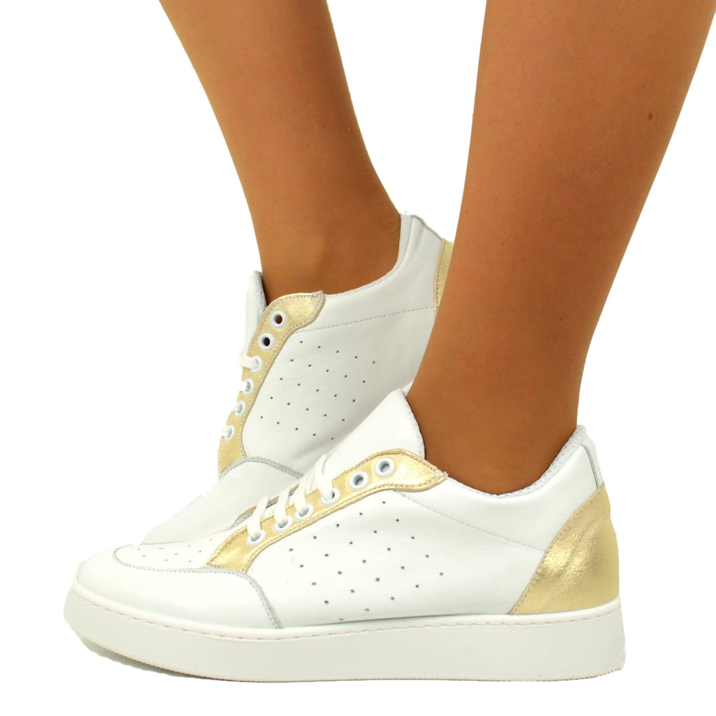 Women's Sneakers in White Leather / Platinum Made in Italy