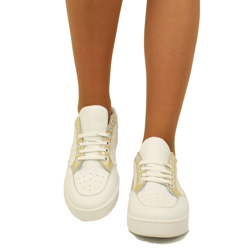 Damen-Sneaker aus weißem Leder / Platin, hergestellt in Italien - 4
