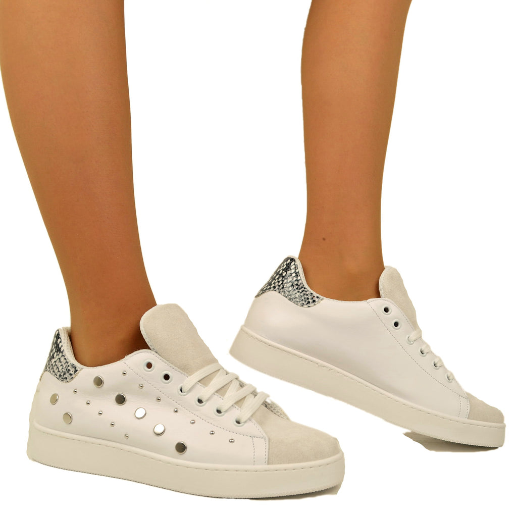 Weiße Damen-Sneaker mit bedrucktem Python-Absatz - 3