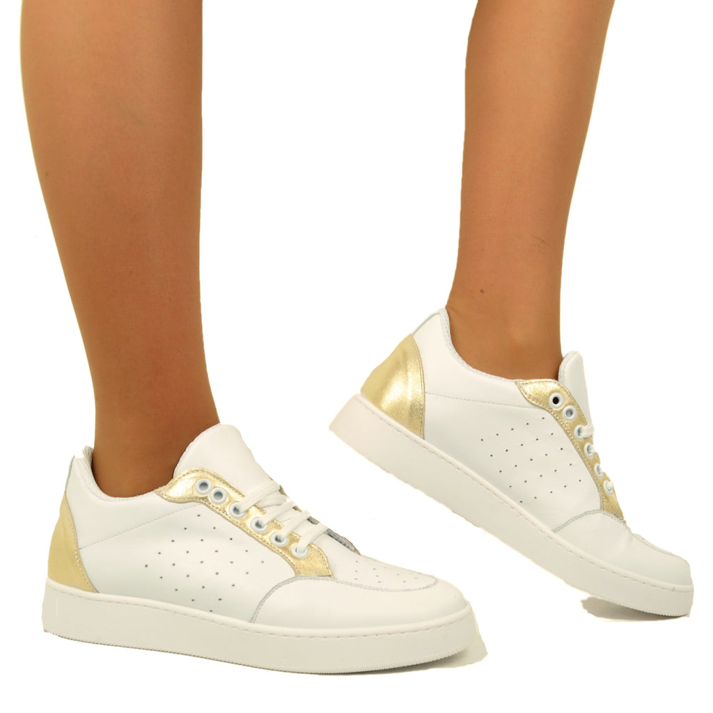 Damen-Sneaker aus weißem Leder / Platin, hergestellt in Italien - 3