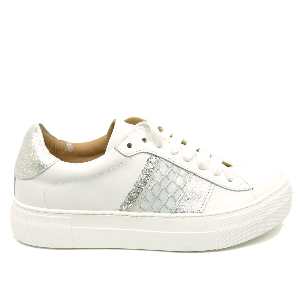 Sneakers Donna Bianche con Glitter Argento Made in Italy - 2