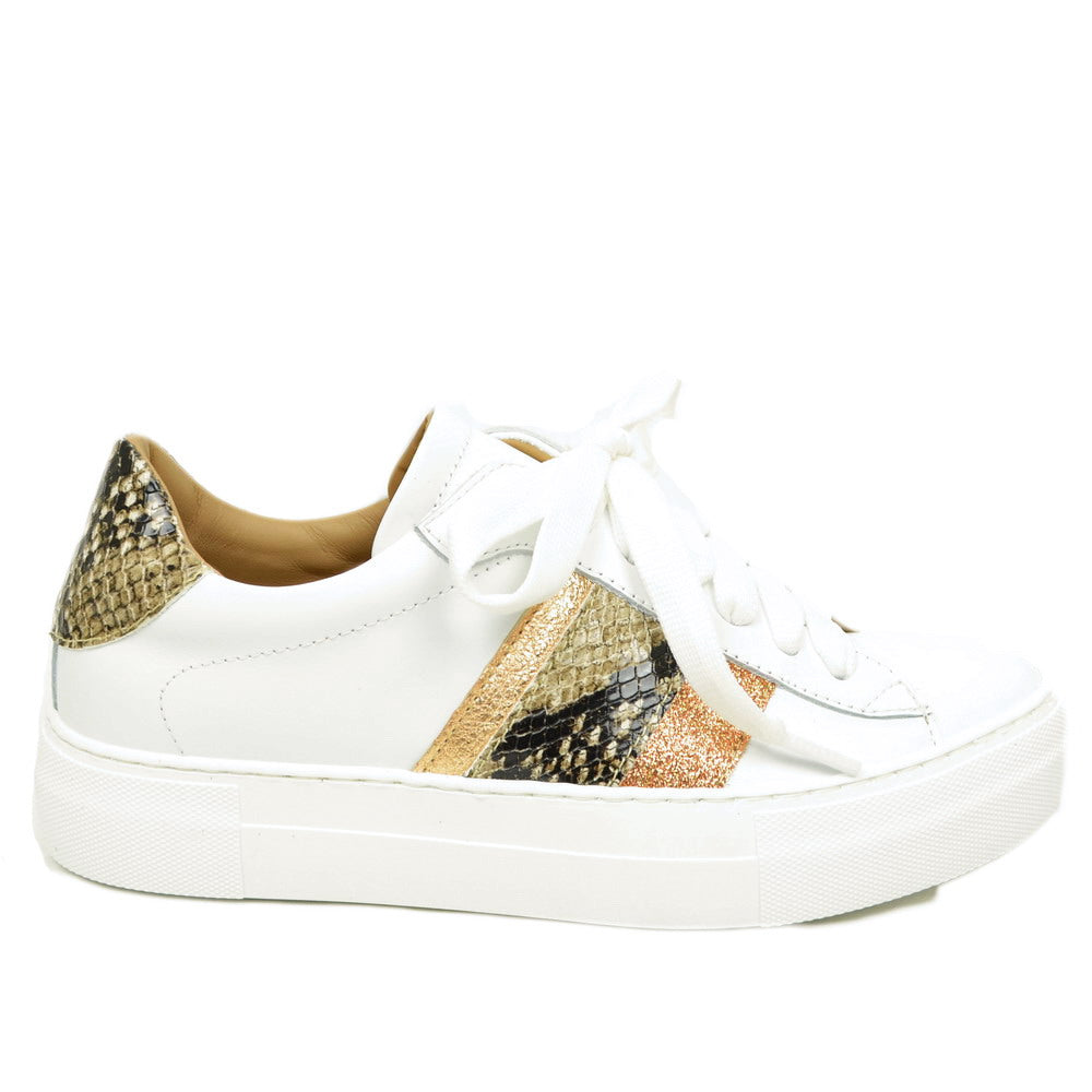 Women's White Sneakers with Bronze Glitter in Leather Made in Italy - 2