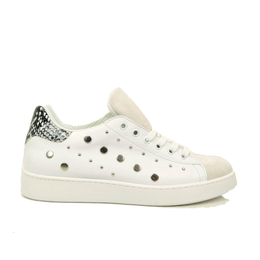 White Women's Sneakers with Python Printed Heel - 2