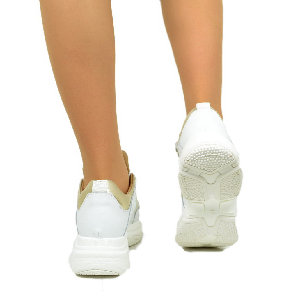 Goldene Damen-Sneaker mit Schnürsenkel und Plateausohle, hergestellt in Italien - 4