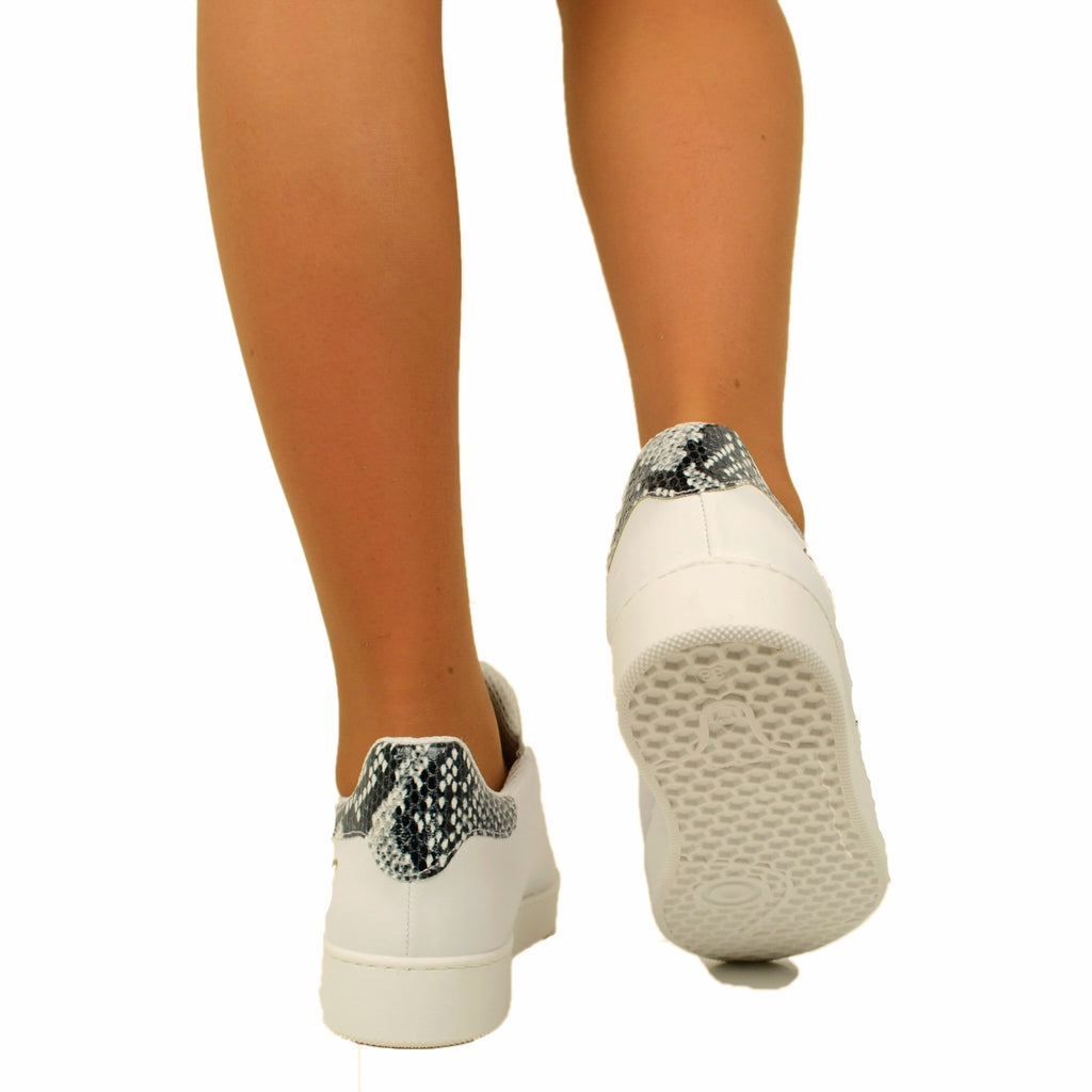 White Women's Sneakers with Python Printed Heel - 5