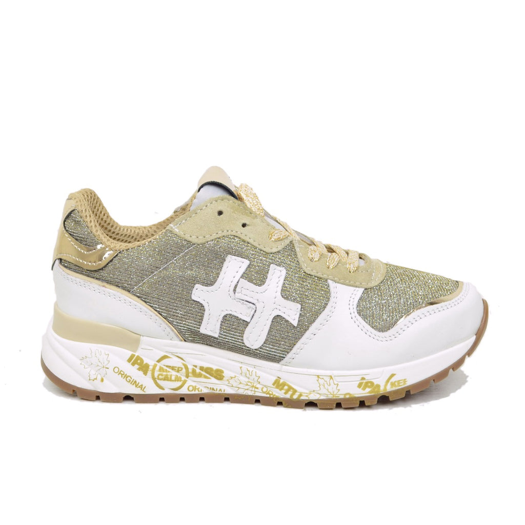 Women's Sneakers in White Leather with Platinum Glitter Made in Italy - 2