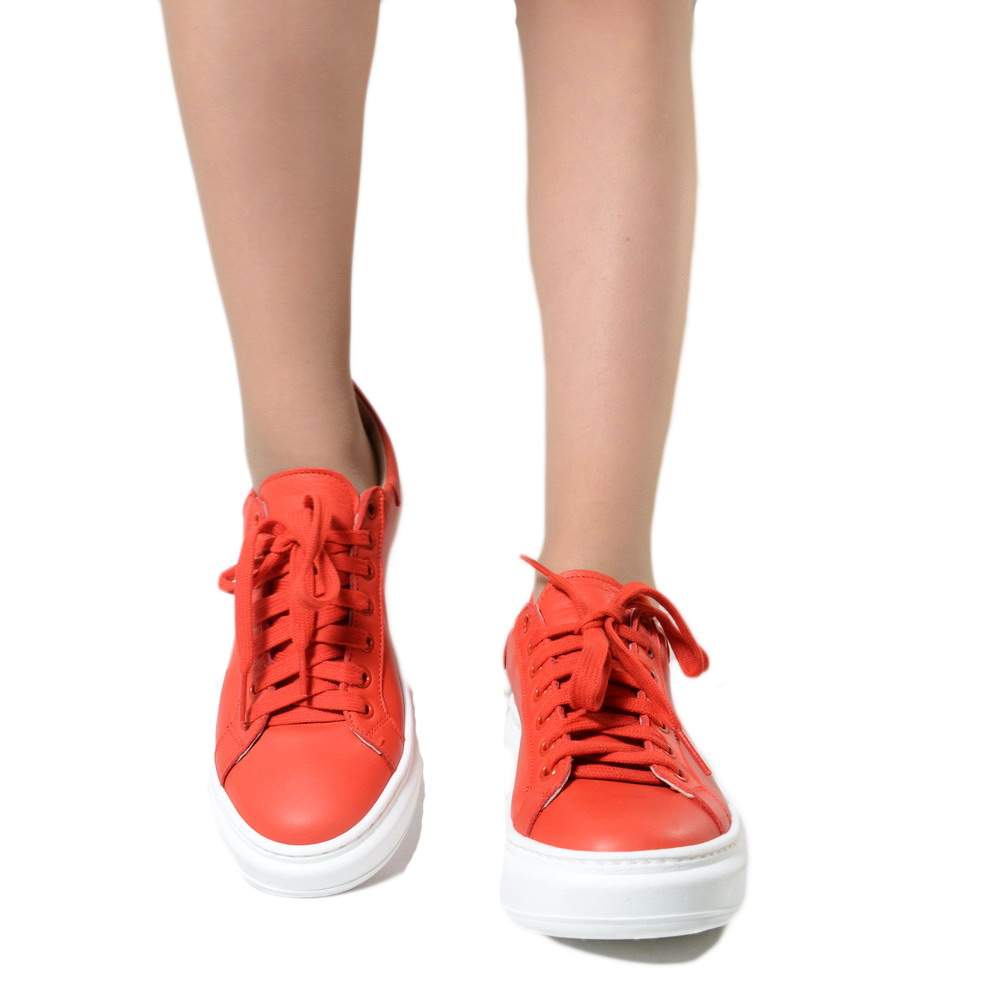 Women's Red Sneakers with Laces Oversize Sole Made in Italy - 2