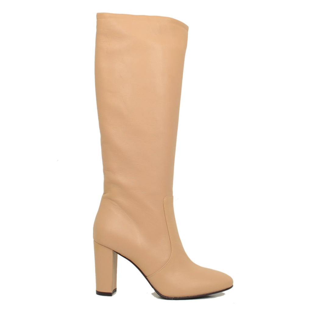 Women's Boots in Powder Pink Leather with Side Zip Made in Italy - 2