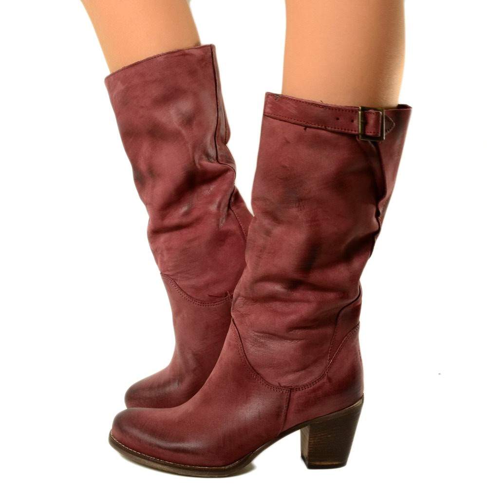 Stivali Alti Stivali Bordeaux Tacco Basso Stivali Alti Stivaletti