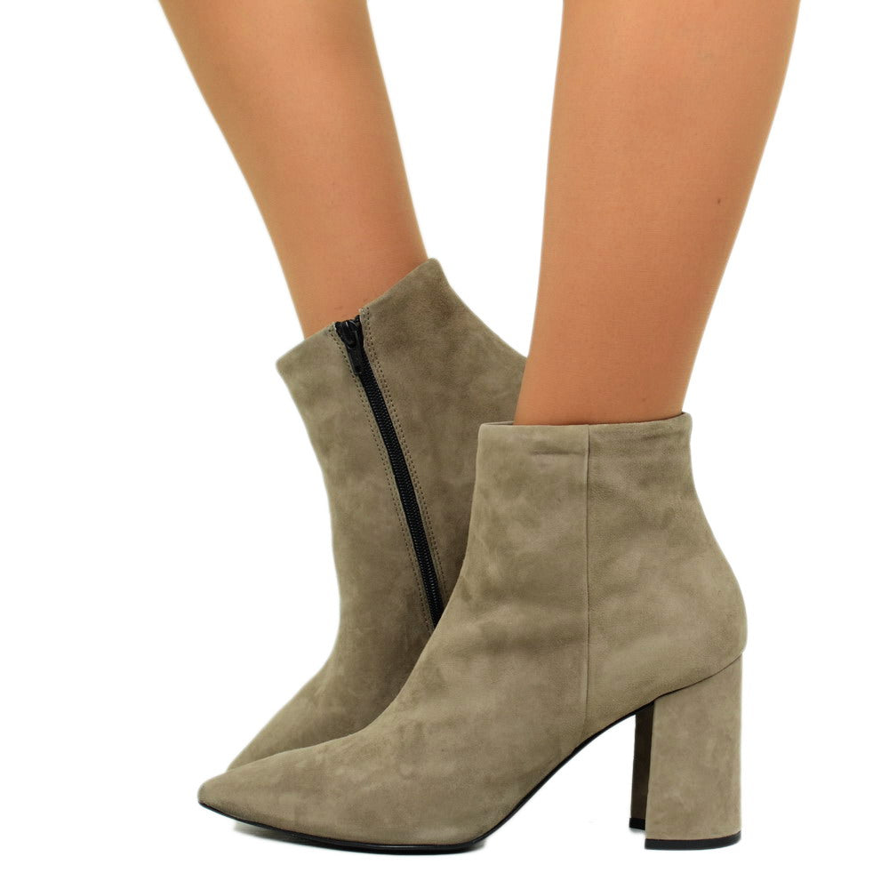 Women's Taupe Suede Ankle Boots with Side Zip