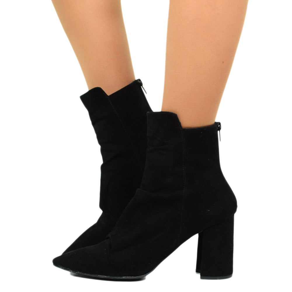 Women's Black Suede Ankle Boots with Side Zip