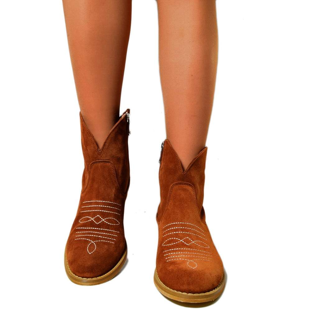 Damen-Stiefeletten aus braunem Texan-Wildleder, hergestellt in Italien - 4