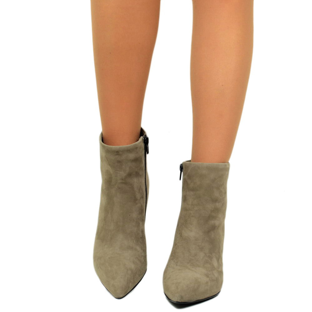 Women's Taupe Suede Ankle Boots with Side Zip - 5
