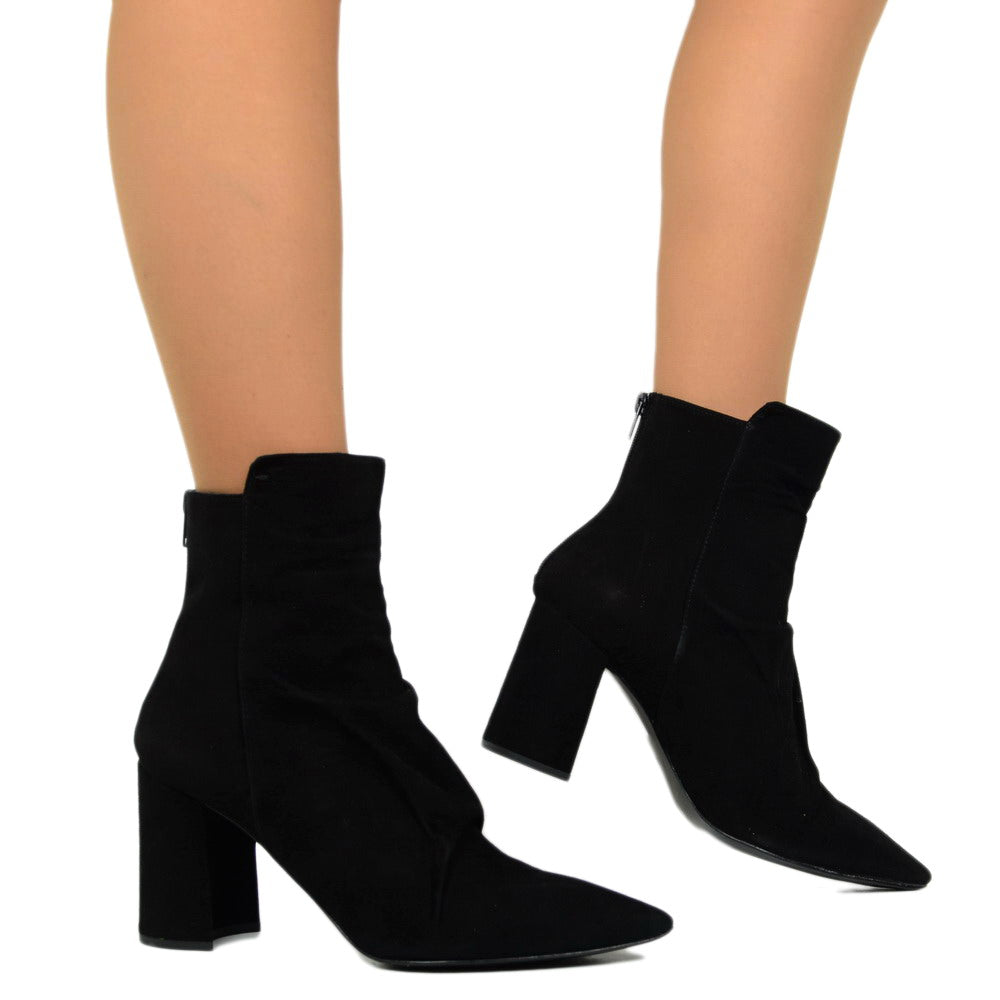 Women's Black Suede Ankle Boots with Side Zip - 4