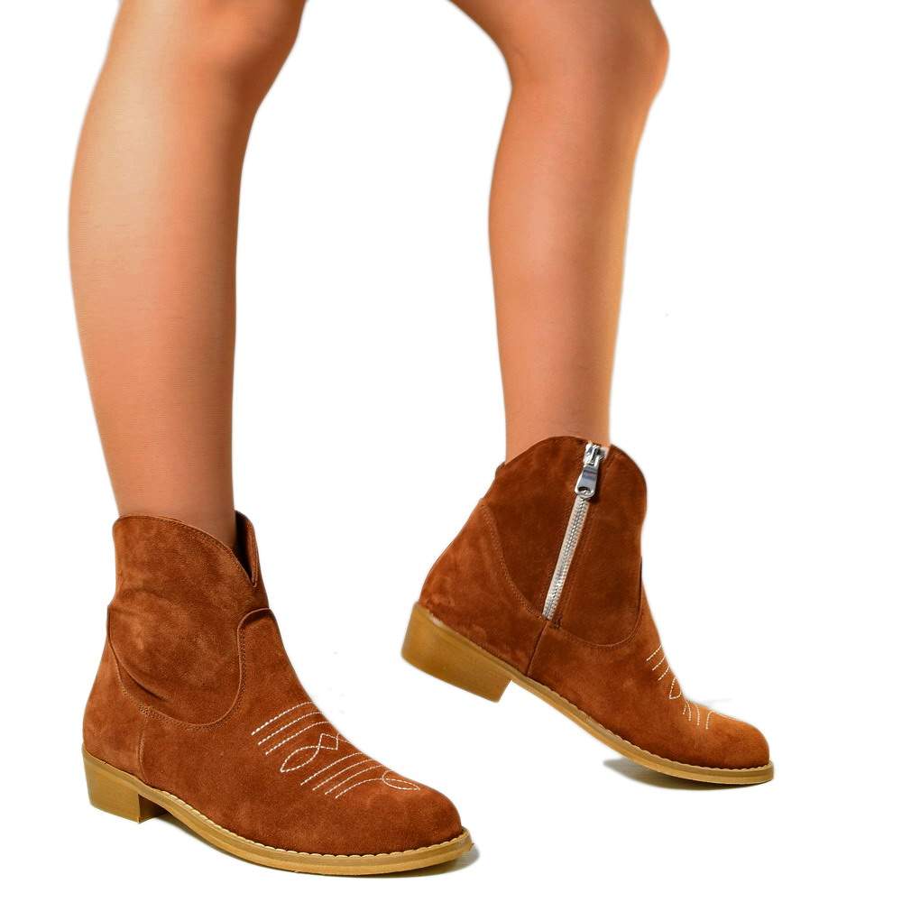 Damen-Stiefeletten aus braunem Texan-Wildleder, hergestellt in Italien - 5