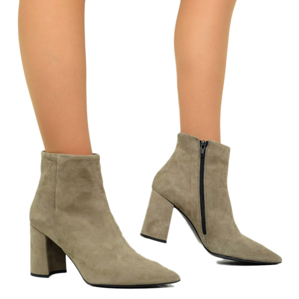 Women's Taupe Suede Ankle Boots with Side Zip - 3