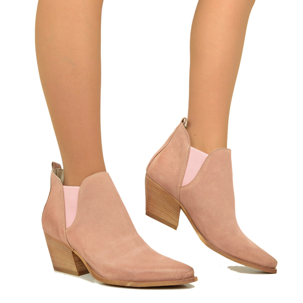 Women's Texan Stretch Ankle Boots in Pink Suede Leather - 5