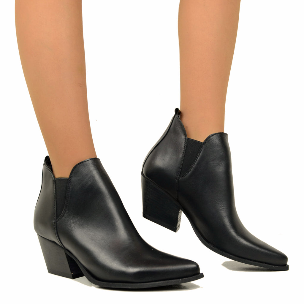 Black Stretch Leather Texan Ankle Boots Made in Italy - 4