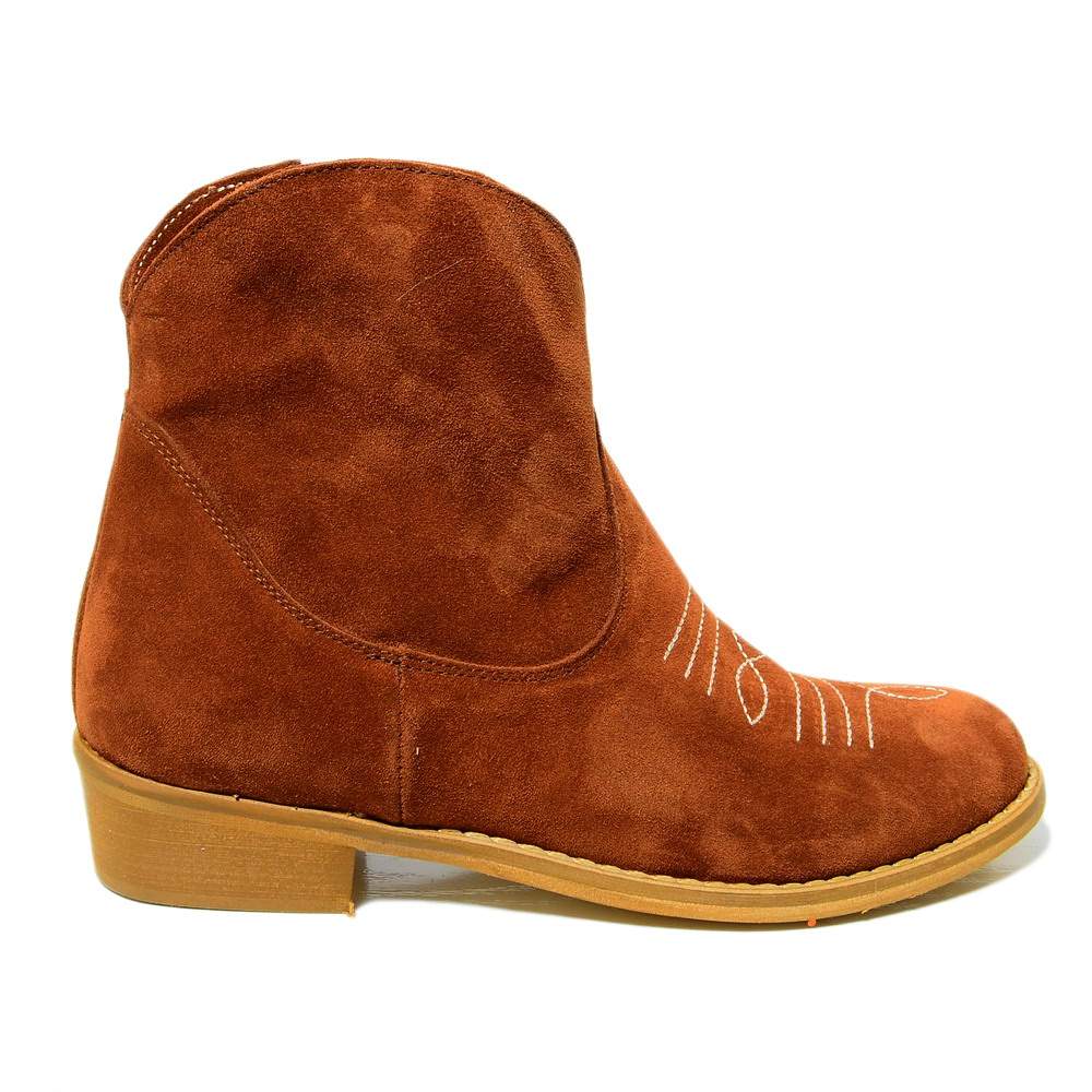 Damen-Stiefeletten aus braunem Texan-Wildleder, hergestellt in Italien - 2