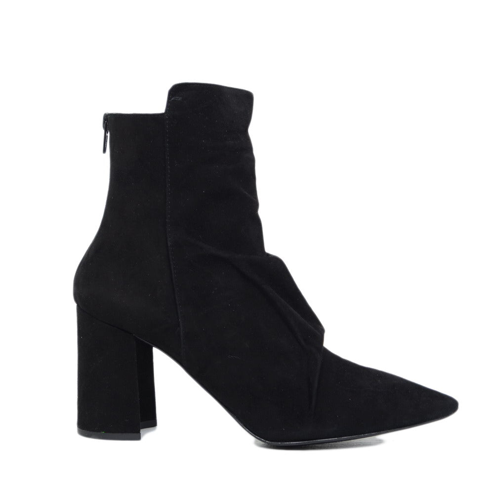 Women's Black Suede Ankle Boots with Side Zip - 2