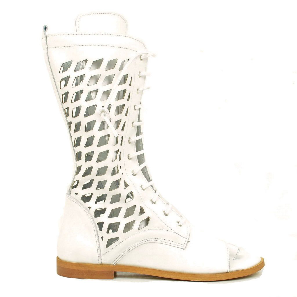 White Flip Flop Sandals in Perforated Leather with Zip - 2