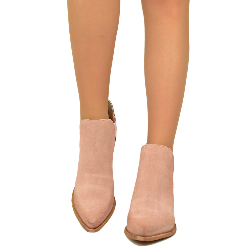 Texanische Stretch-Stiefeletten für Damen aus rosa Wildleder - 3