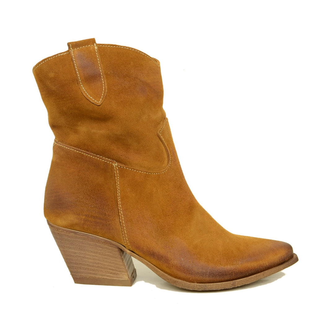 Women's Texan Summer Ankle Boots in Tan Suede Leather - 2