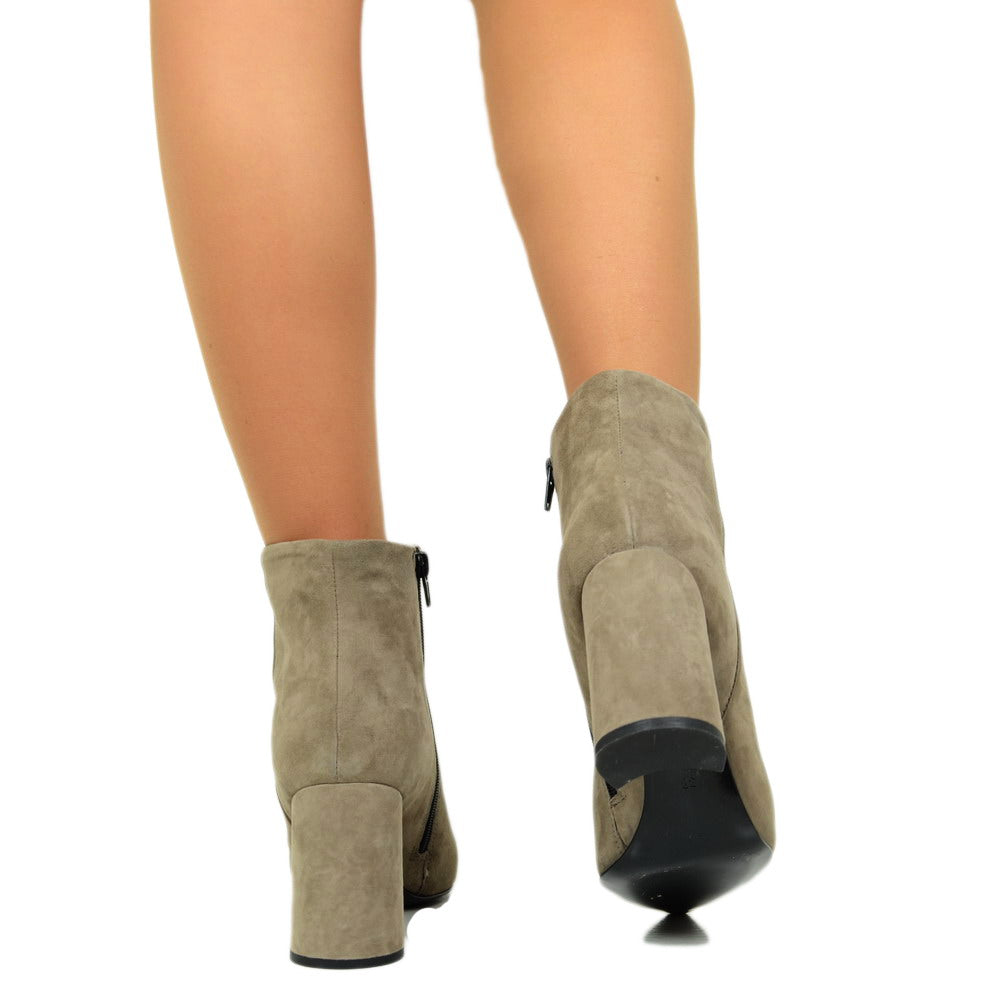 Women's Taupe Suede Ankle Boots with Side Zip - 4