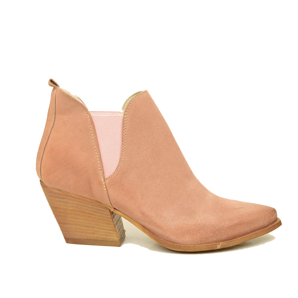 Women's Texan Stretch Ankle Boots in Pink Suede Leather - 2