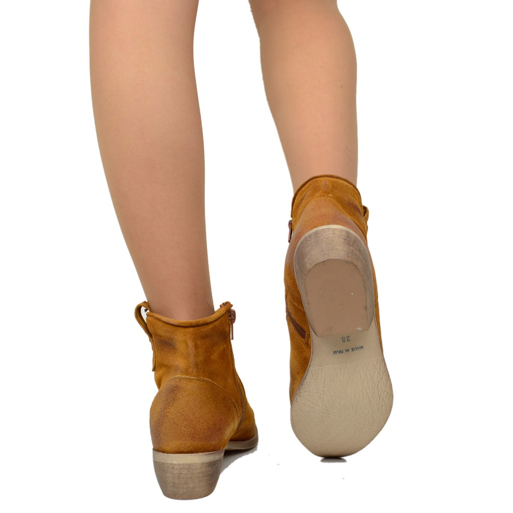 Braune Wildleder-Cowboystiefel für Damen, hergestellt in Italien - 5