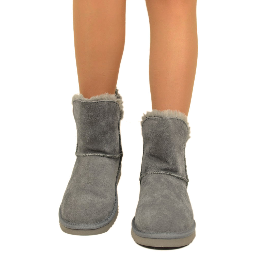 Stivaletti Donna Caldi con Pelo in Pelle Grigi - 4