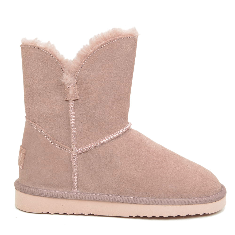 Warm Women's Ankle Boots with Fur in Pink Leather - 4