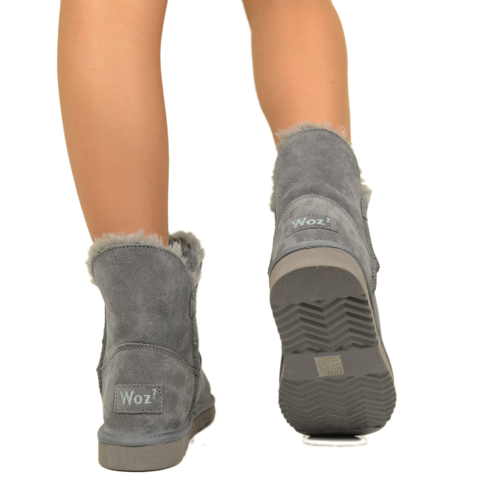 Stivaletti Donna Caldi con Pelo in Pelle Grigi - 5