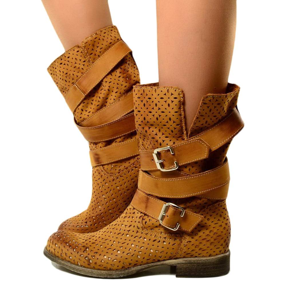 Biker Boots Perforated Ankle Boots in Nubuck Leather