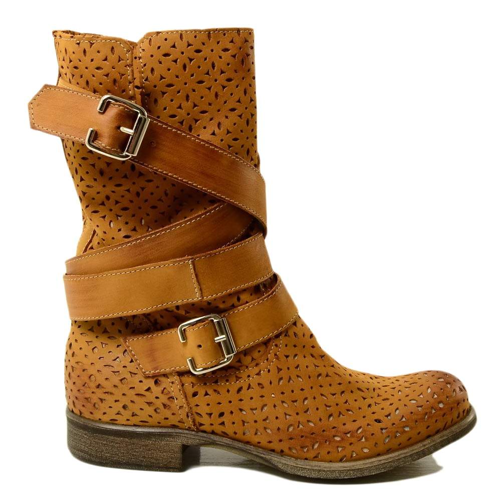 Biker Boots Perforated Ankle Boots in Nubuck Leather - 2