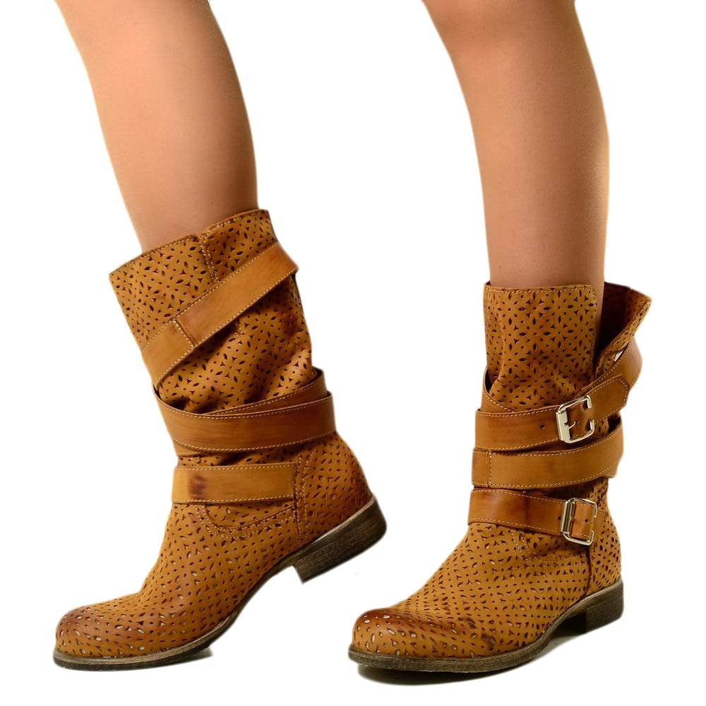 Biker Boots Perforated Ankle Boots in Nubuck Leather - 5