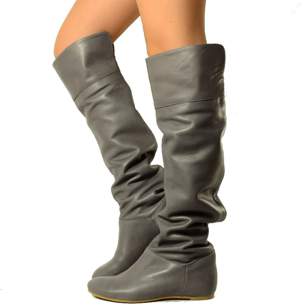 Cuissardes Knee Boots with Gray Leather Cuff