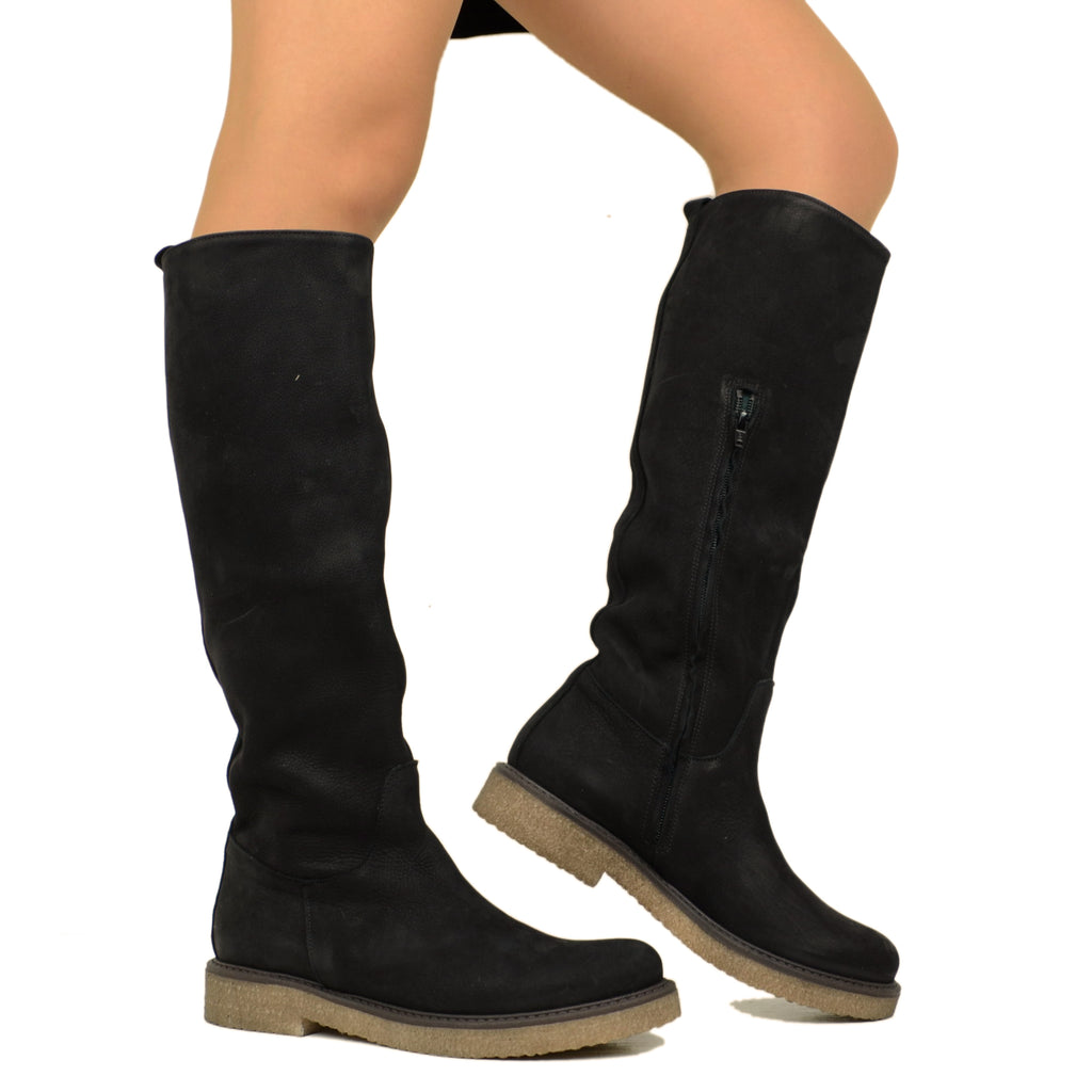 Camperos Black Women's Boots in Nubuck Leather with Zip Made in Italy - 4
