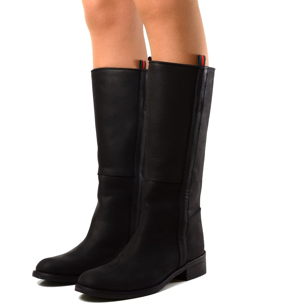 Camperos Pelle Nera Stivali Camperos Alti Donna Western WildGirl
