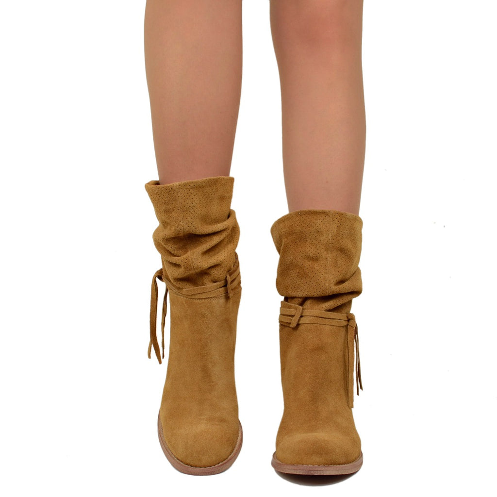 Women's Ankle Boots in Perforated Suede Leather Made in Italy - 4
