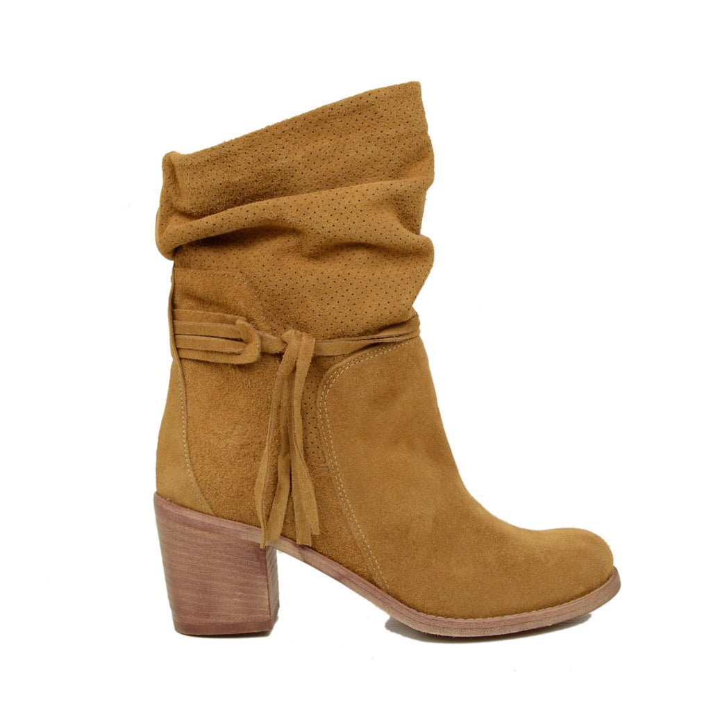 Women's Ankle Boots in Perforated Suede Leather Made in Italy - 3